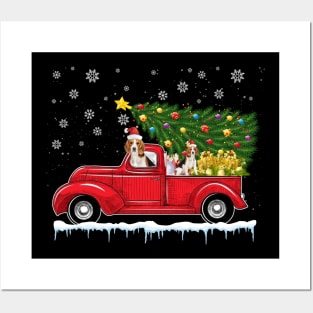 Red Truck pick up Beagle Christmas  lover gift T-Shirt Posters and Art